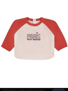 Petit Bateau Red and Cream Raglan Long-Sleeve Tee